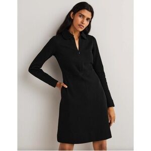 Boden Black Knee Length Cotton Polo Collared Dress